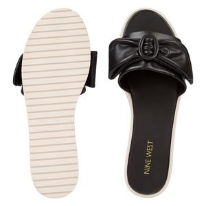 NINE WEST Raemae Slide Black Leather Sandals